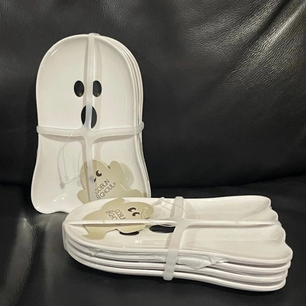 GOBLIN & GHOUL Melamine Ghost Figural Appetizer Plates  Set (4 plates)- Ghosts